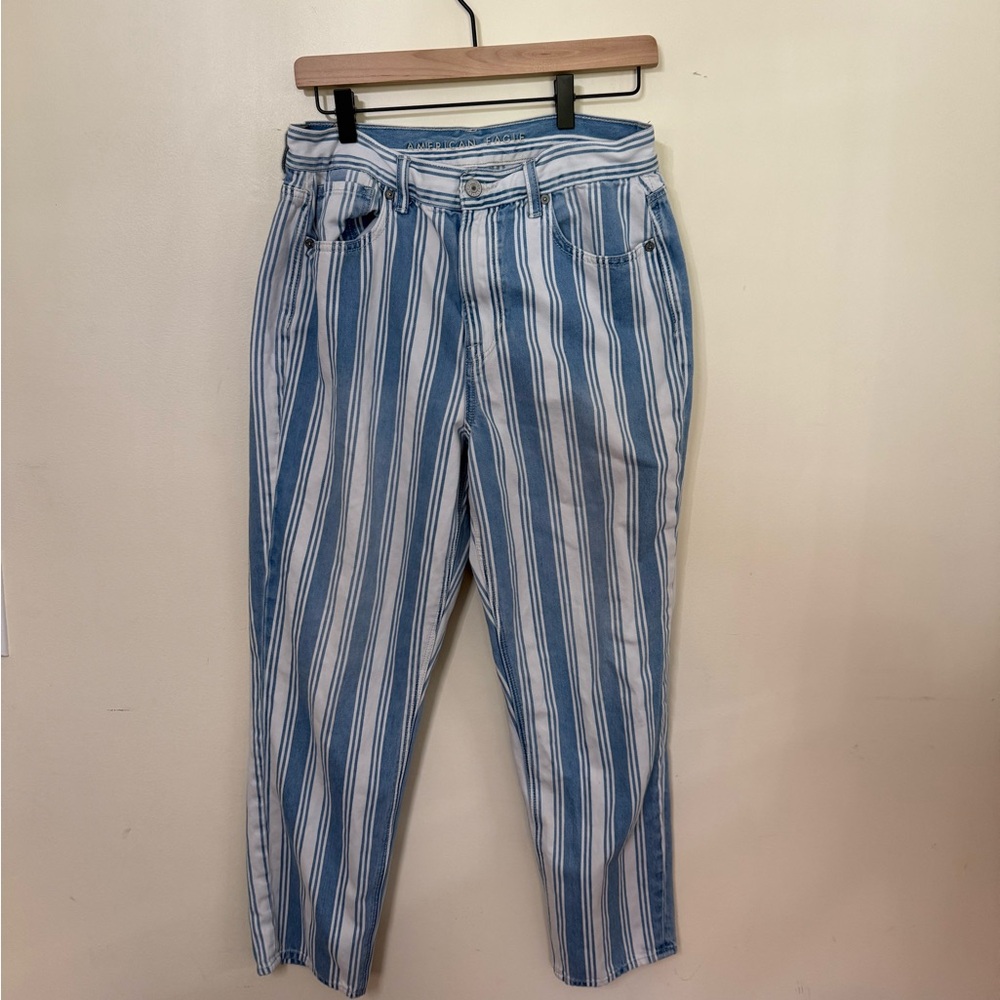 American Eagle Outfitters Light Blue and White Striped Jeans